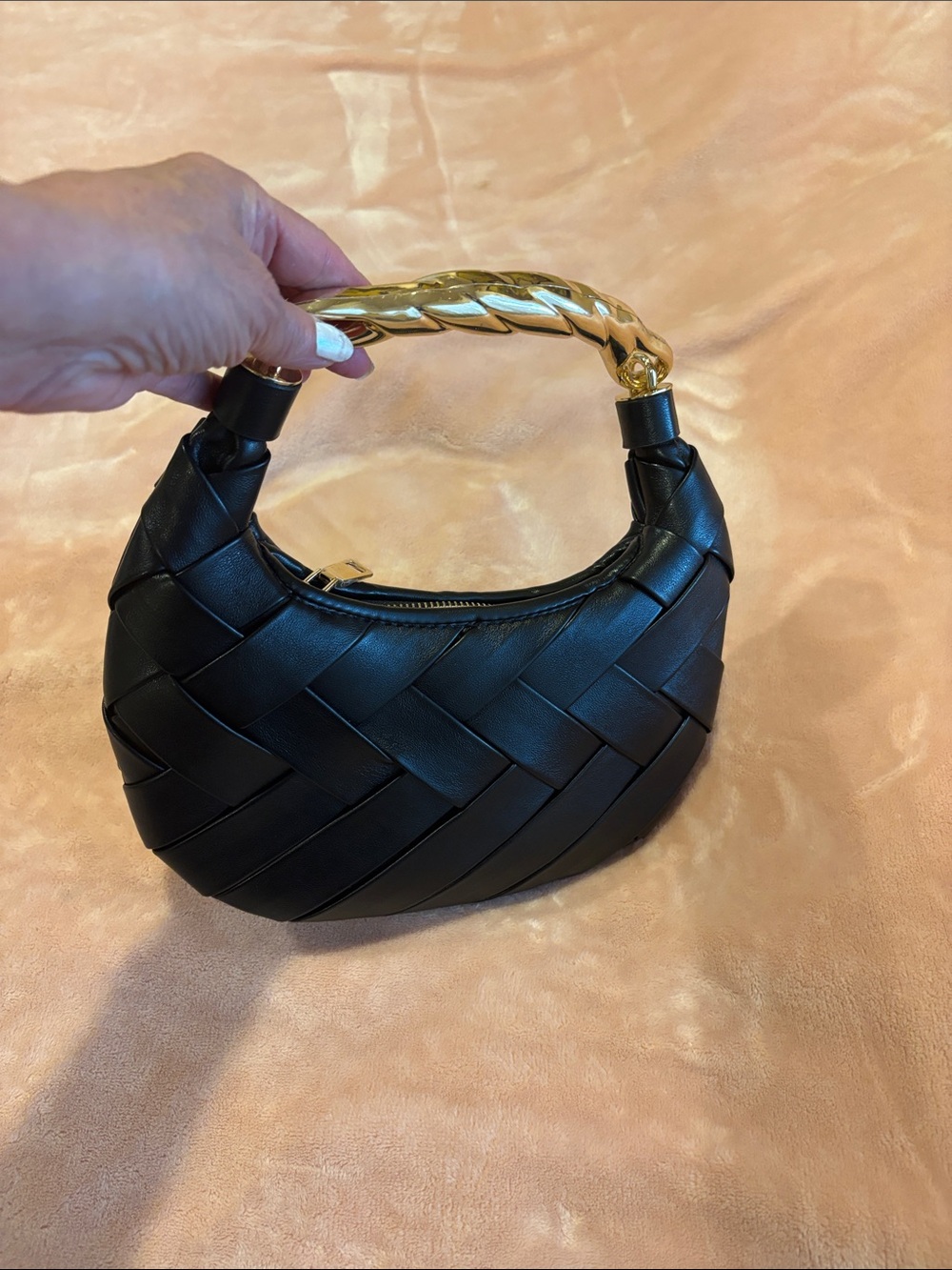 Urban Expressions Black Woven Mini Bag with Gold Twisted Handle